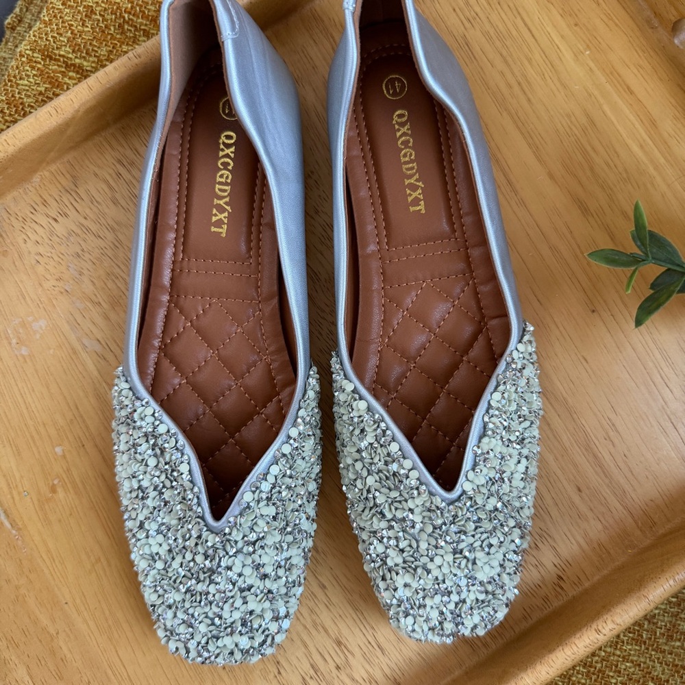Embellished Silver Beaded Flats - Picture 6 of 7